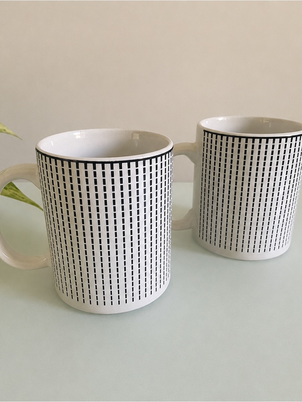 Minimalist Black & White Pattern Ceramic Coffee Mug - Set of 2